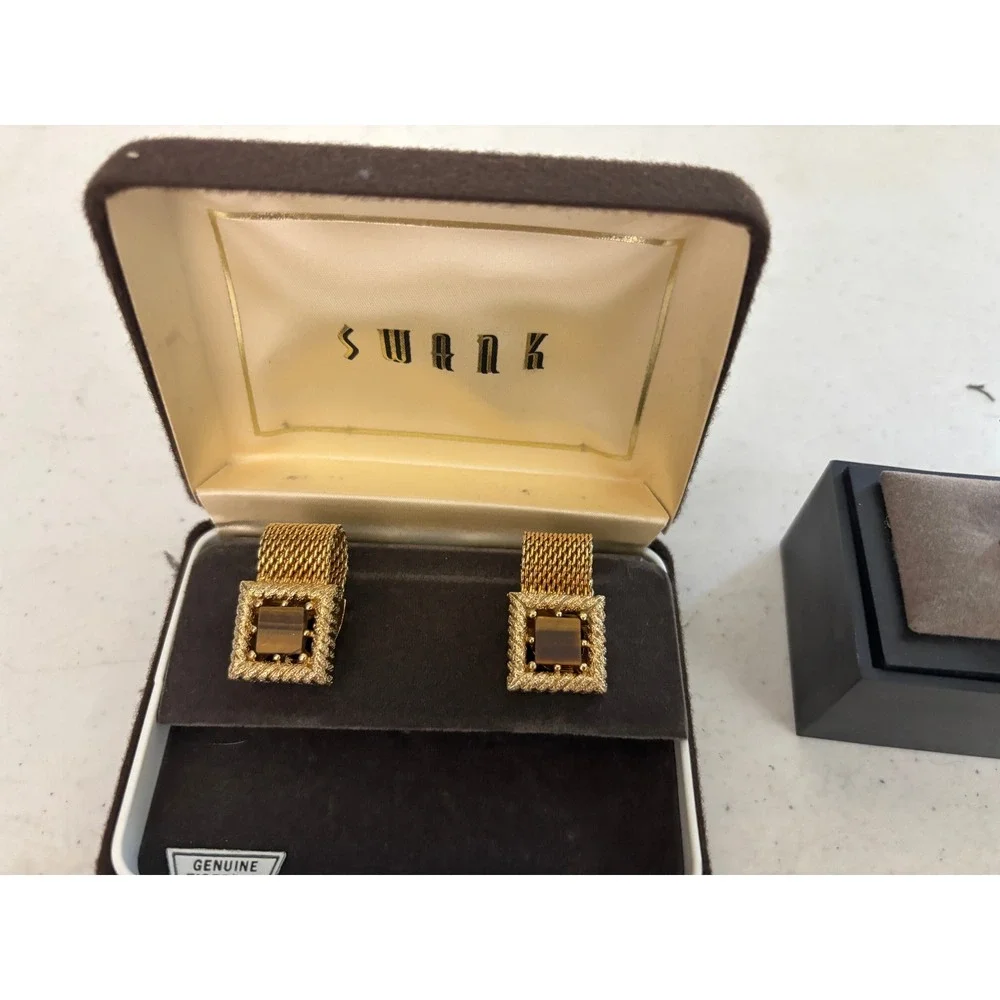 Vintage Swank Tiger Eye Cufflinks + MOP Cufflinks 2 Pair Lot NOS Box